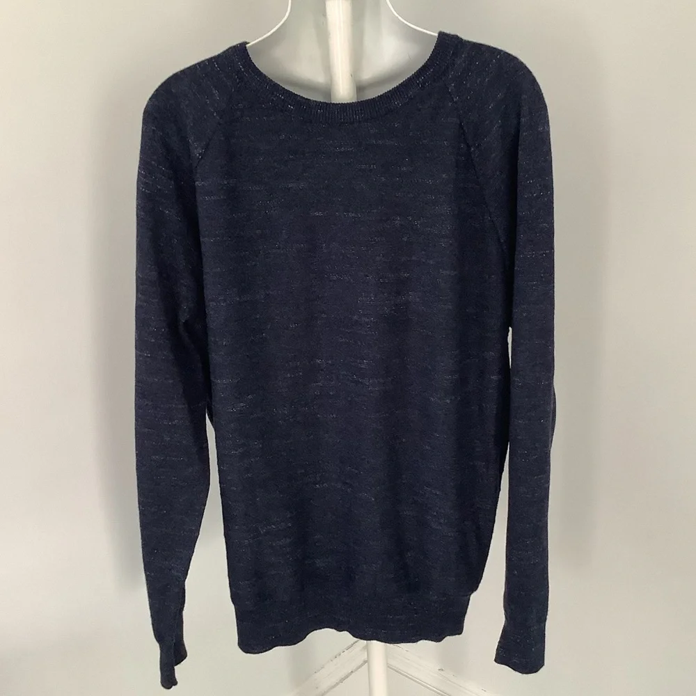 J. Crew Preppy Navy Blue Heathered Cotton Crewneck Sweater Sz. L